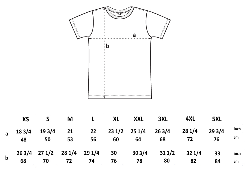 Size Chart Theodore Hole | T-shirt Theodore Hole | T-shirt